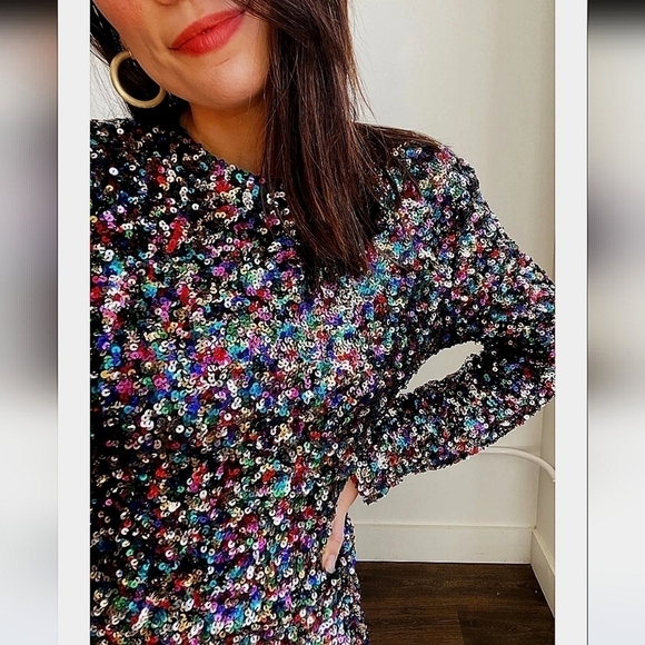 FORE-Rainbow Sequin Open Back Mini Dress-Size XL - Picture 6 of 17